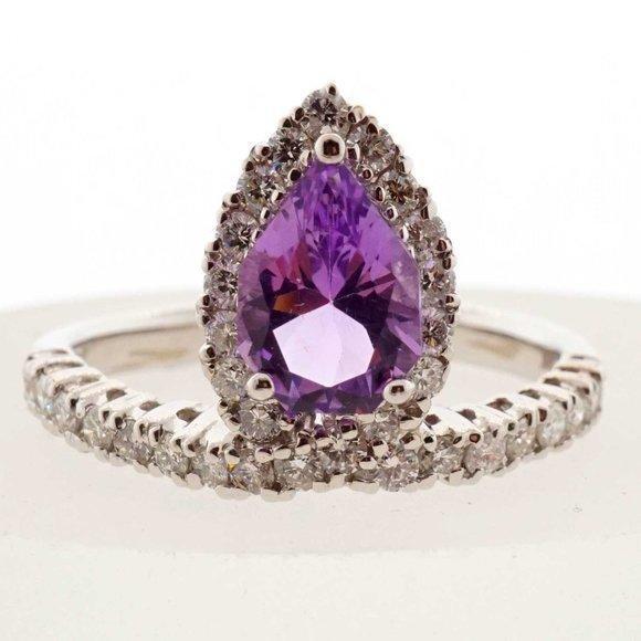 14k Estate Amethyst Ring White Gold Vintage Deco Purple Gemstone Size 11.75